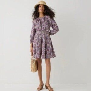 J.Crew Palermo smocked-waist mini dress in floral bouquet linen Womens Size M